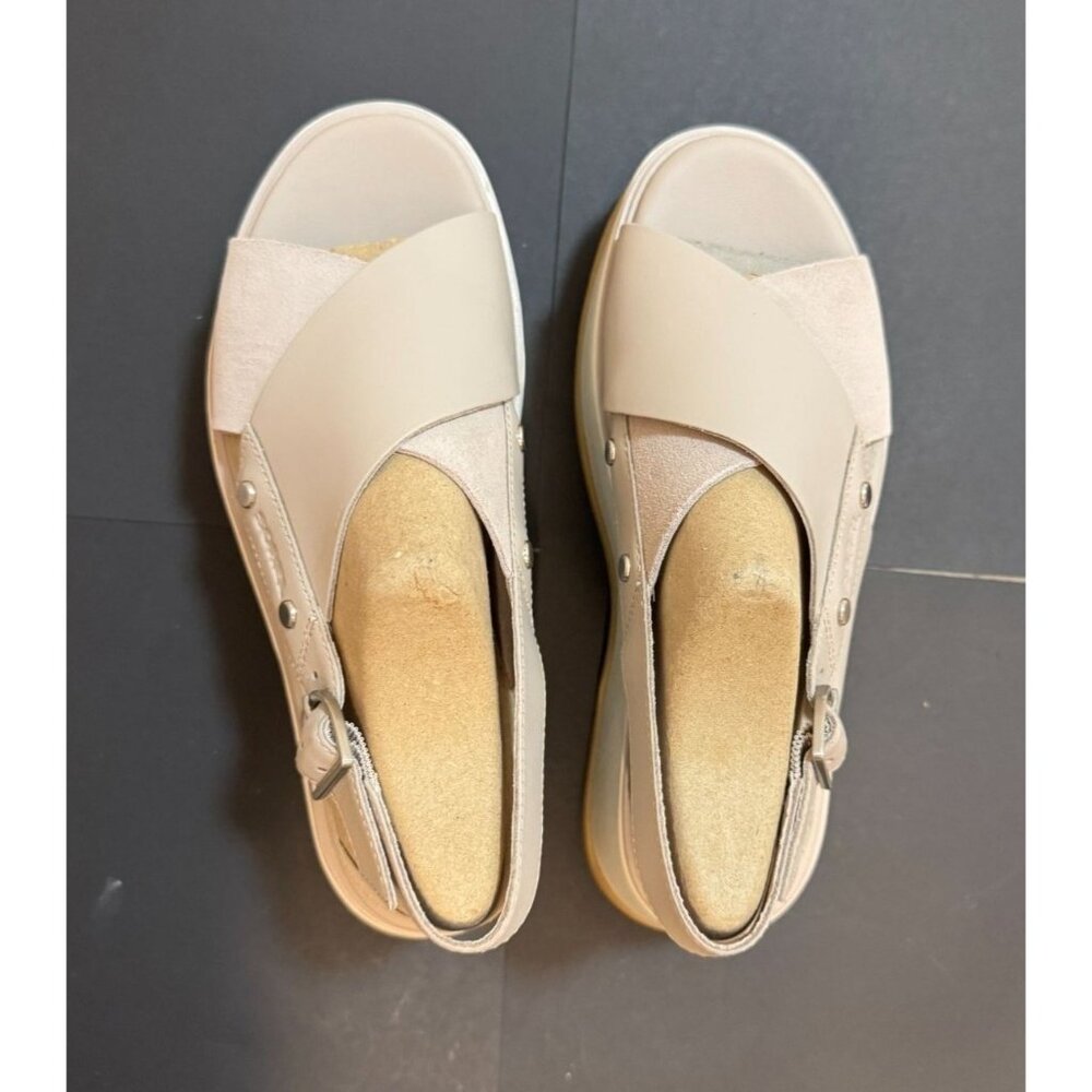 New Sorel Womens Beige Leather Platform Sandals Size 6.5 With Adjustable Strap